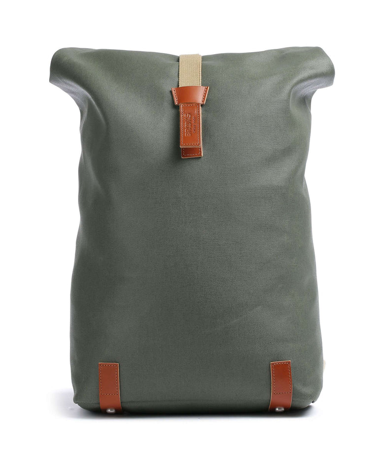 Brooks England Pickwick Cotton Canvas Large Rolltop backpack sage green/honey details