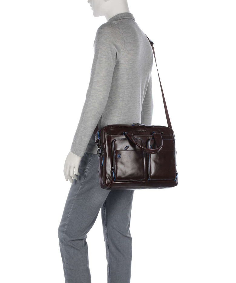 Piquadro Blue Square Briefcase mahogany