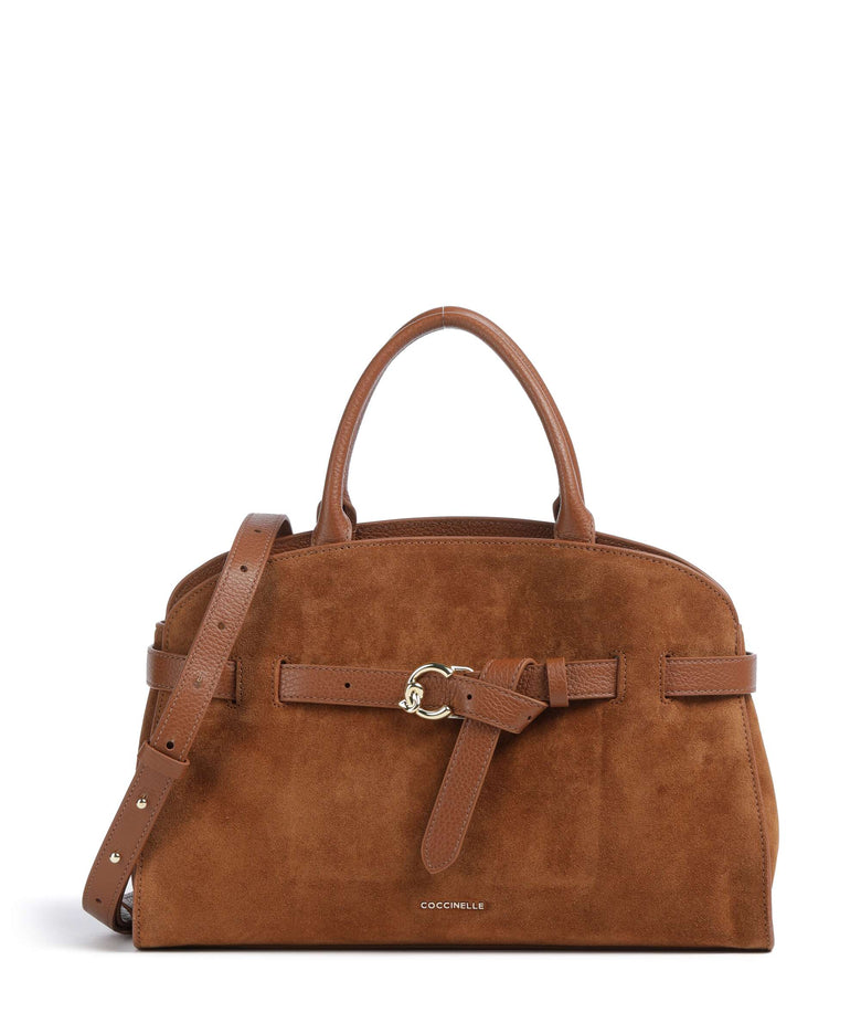 Coccinelle Sabine Suede Handbag cognac
