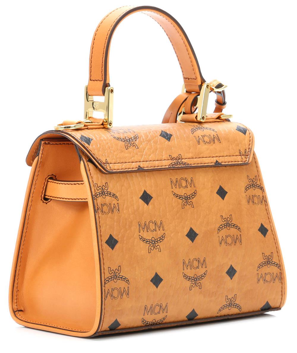 Mcm heritage shop satchel mini cognac